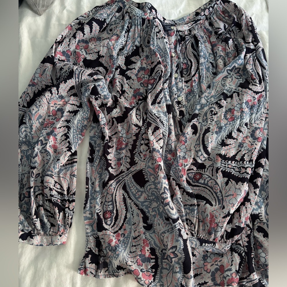 Ralph Lauren Chaps 2X Navy Floral Paisley Women's Top